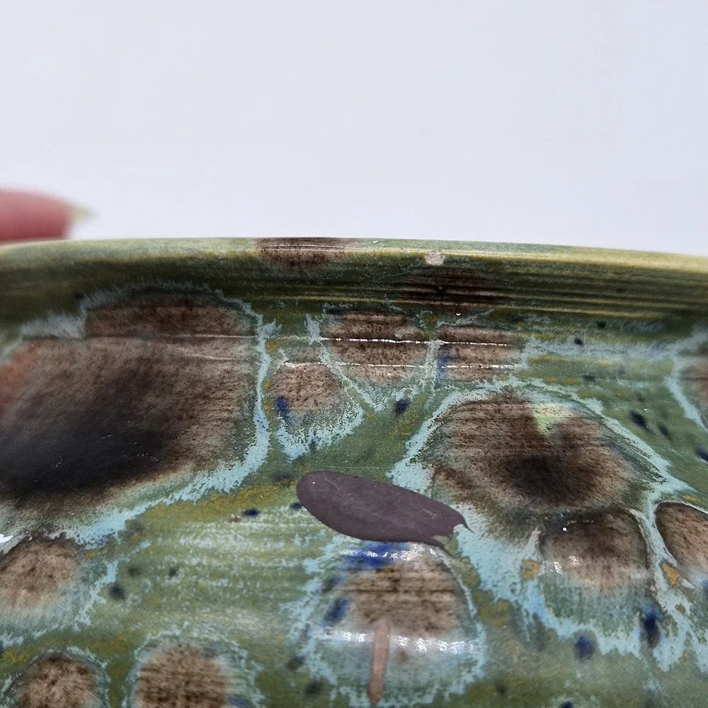 VTG Studio Pottery Crystalline Glaze Small Vase Pot Green Blue Brown Signed